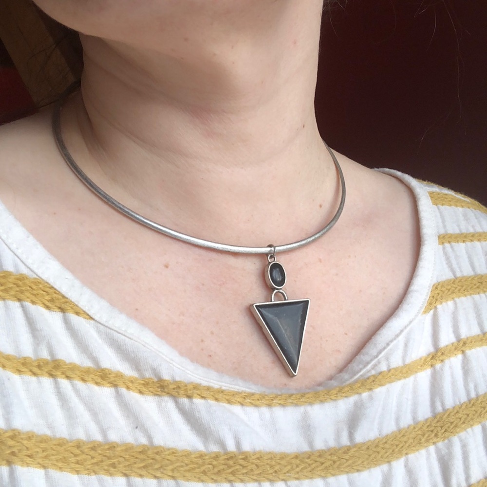 Boho Choker Silver and Black Triangle Stone accent